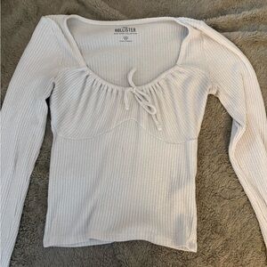 Hollister Women's White Ribbed Long Sleeve Top
